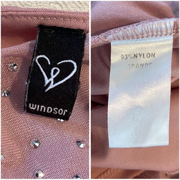 Blush Pink Bedazzled Maxi Dress SZ SM One-Shoulder Ruched Y2K Glam Gown Windsor - Picture 3 of 5